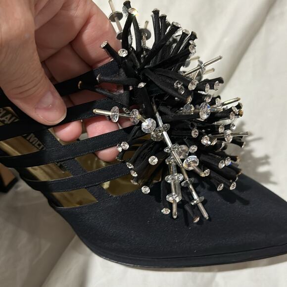 Claudio Merazzi 38.5 black platform rhinestone starburst shoe vintage euc box - Picture 14 of 15